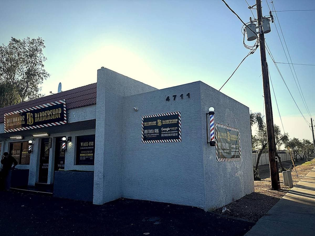 Billionaire Barbershop building at golden hour