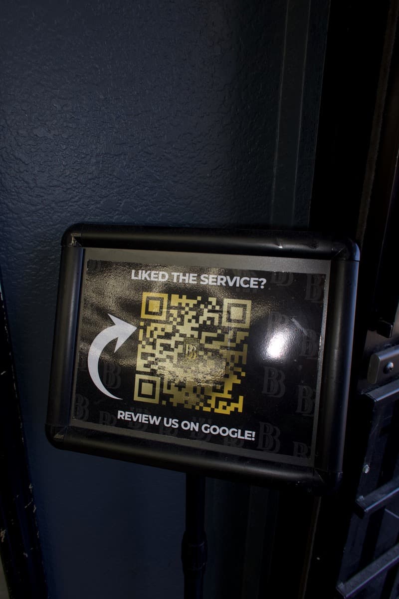 Billionaire Barbershop Google review QR code sign
